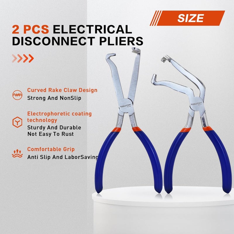 TOOLITIN 8" Electrical Disconnect Pliers Set – Straight & 60° Angle | Automotive Connector Release Tool for MAF, Fuel Injector, Coil Harness | Cr-V 59 HRC, Spring-Loaded, Prevents Broken Tabs - Image 3